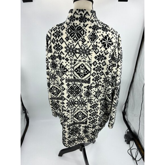 Liz Claiborne Womens L Black & White Fleece 1/4 Zip Pullover Snowflake Print - Picture 4 of 6